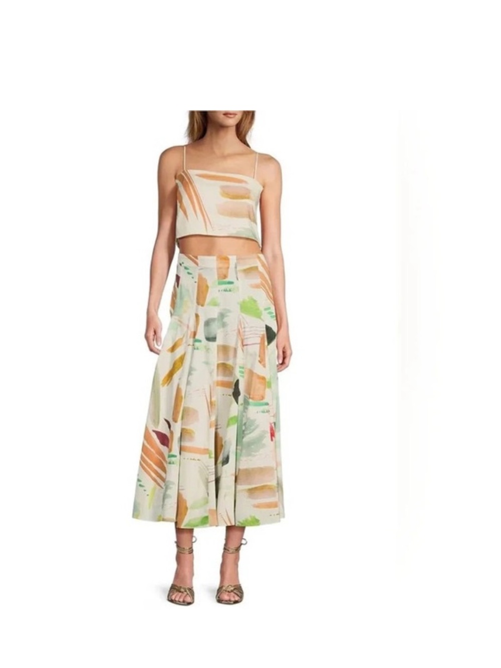 ANTONIO MELANI White Multi Abstract Print Midi Skirt Set
